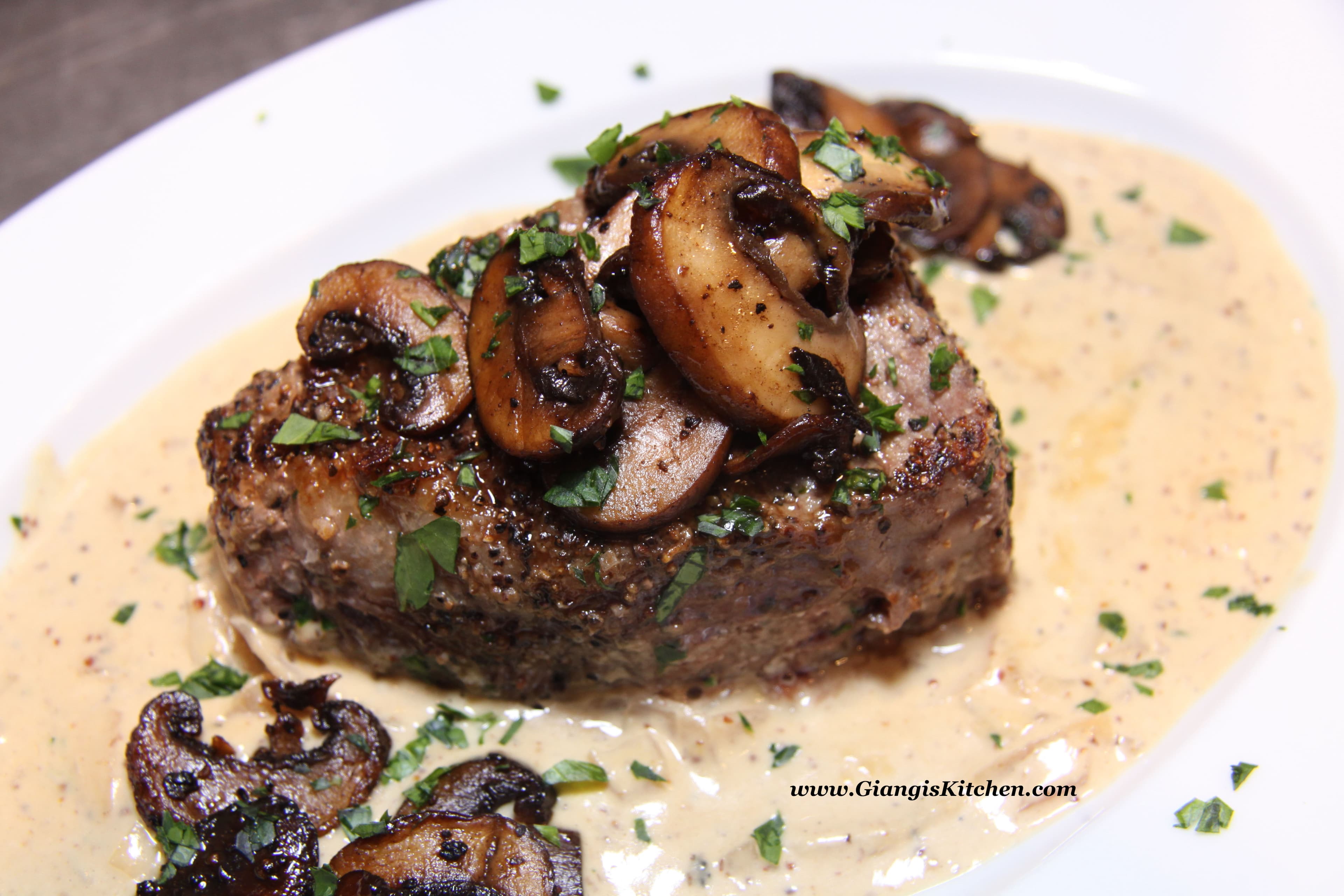 New York Steaks with Mustard and Mushrooms