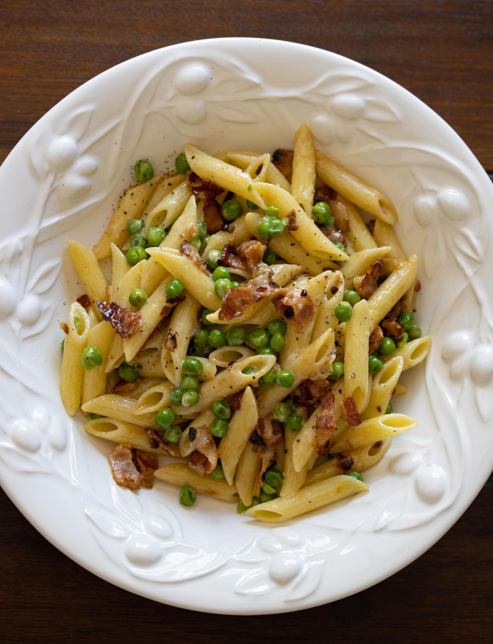 Penne Pasta,Peas and Bacon