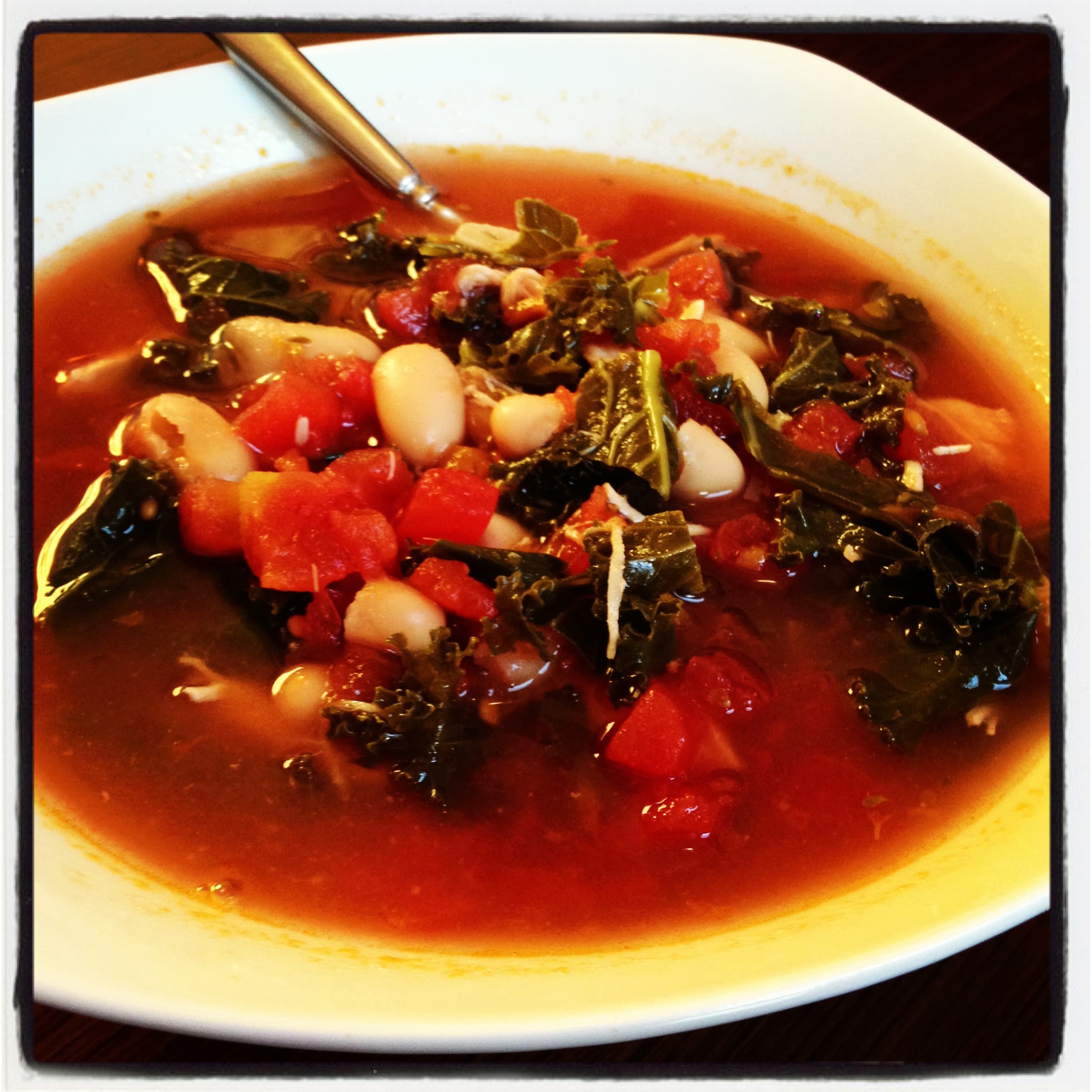 White Bean, Chicken, Tomato & Kale Soup