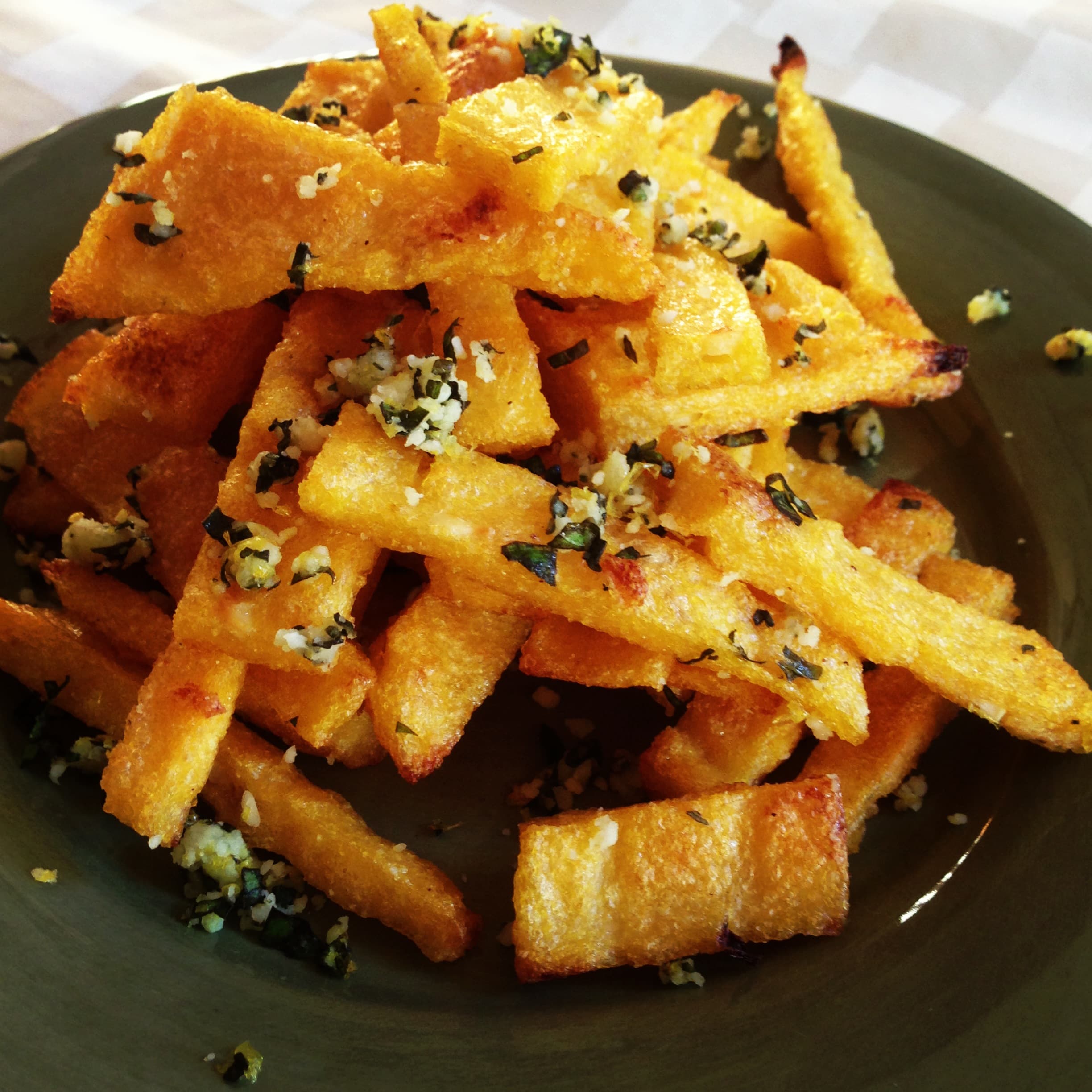 Baked Polenta Fries with Italian Herb & Cheese Topping