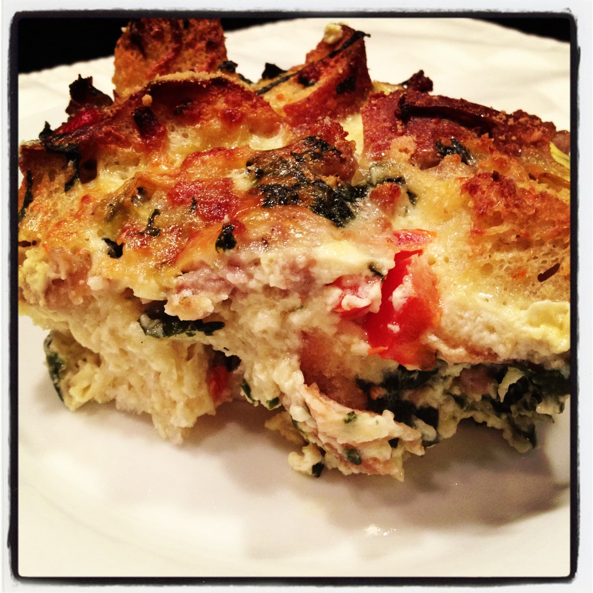 Savory Sausage, Spinach & Artichoke Bread Pudding