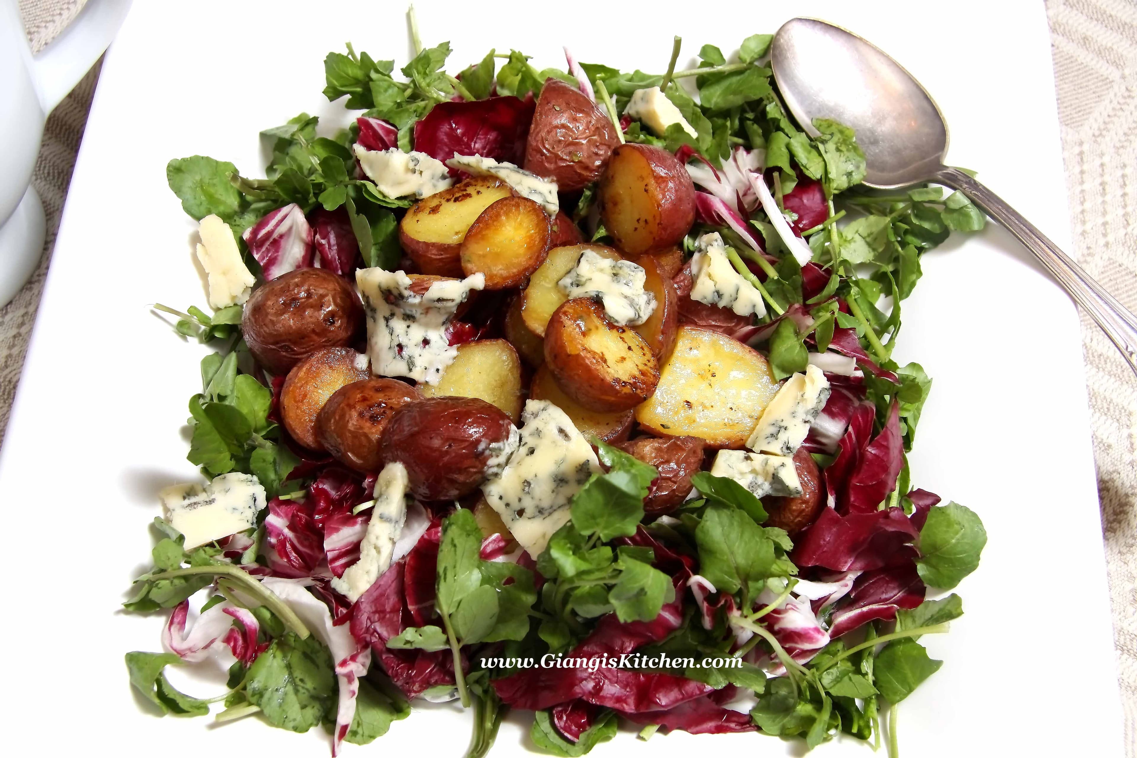 Pork Chops and Roasted Potatoes with Red Wine Honey Mustard Vinaigrette