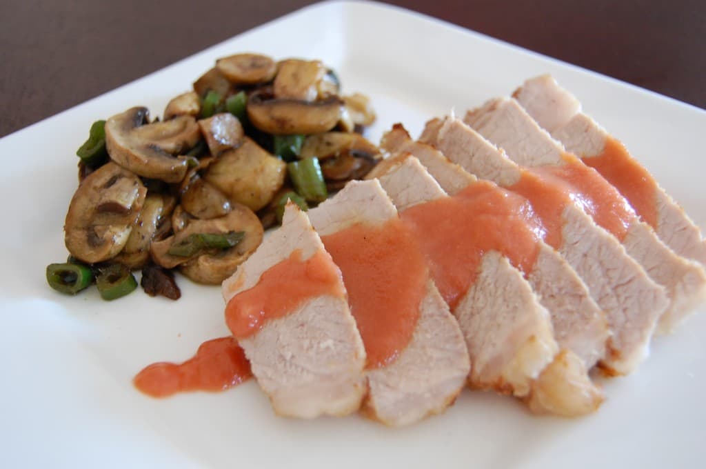 Pork Loin with Peach Puree & Mushroom side