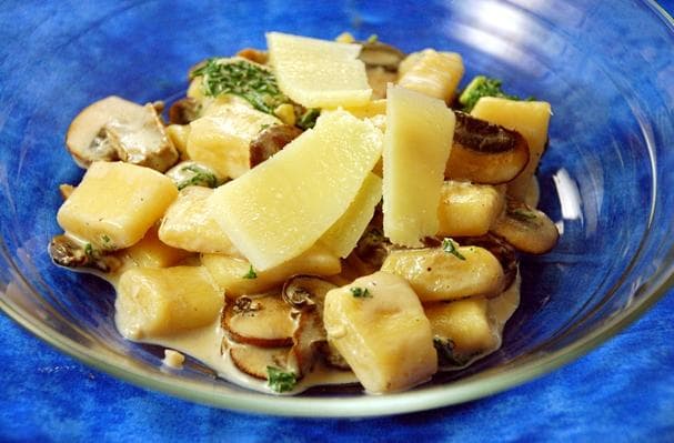 Potato Gnocchi With Kale and Mushrooms In A Goat Cheese Sauce
