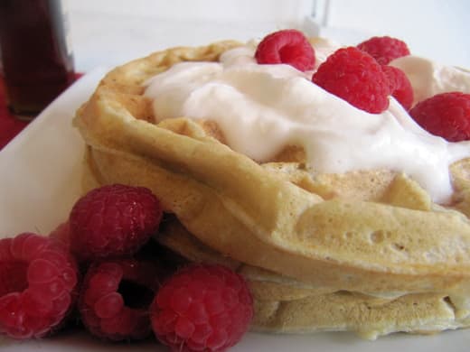Banana-Raspberry Belgian Waffles 