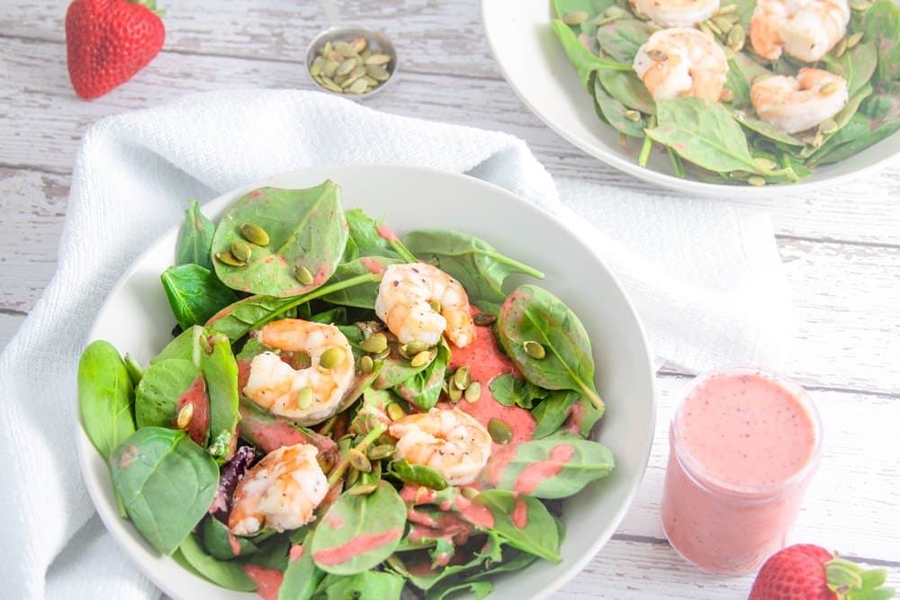 Summer Shrimp Salad with Strawberry Mint Algae Oil Dressing