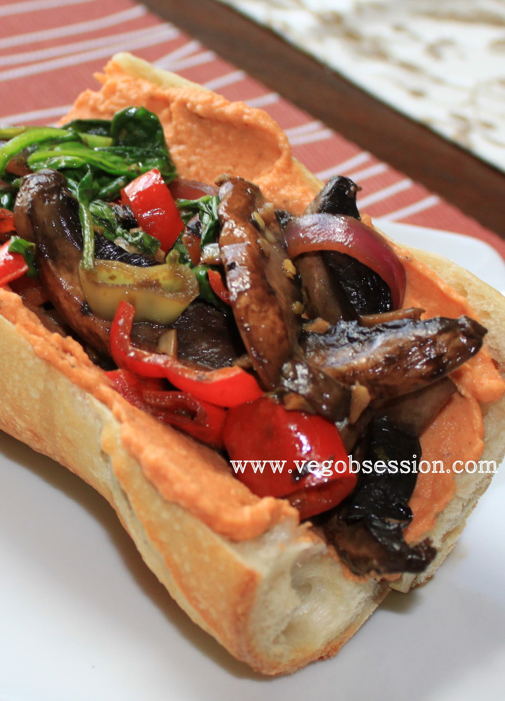 Fire Roasted Tomato Hummus and Portobello Mushroom Sandwich