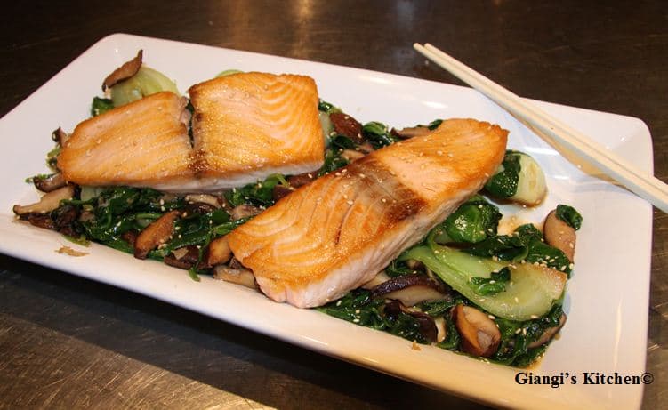 Seared Salmon with Sesame Bok Choy and Spinach