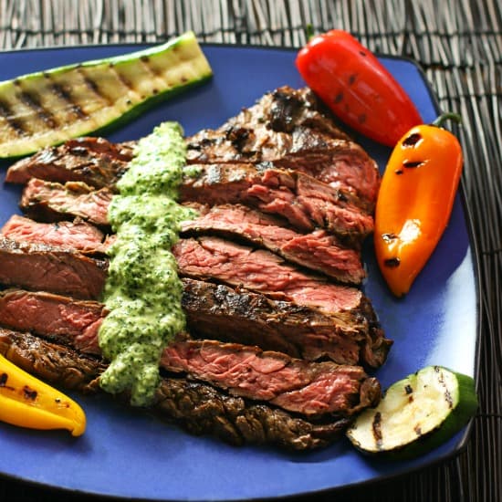 Skirt Steak with Parmesan Chimichurri Sauce
