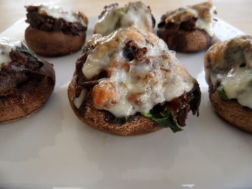 Meat & Spinach-Stuffed Portabella Mushrooms with Goat Cheese