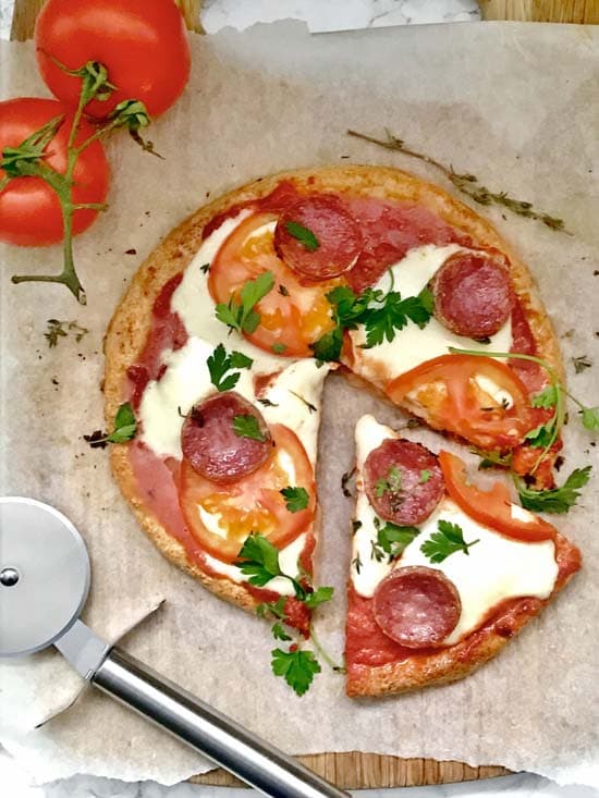 Paleo Buffalo Mozzarella & Salami Pizza with a Cauliflower Crust