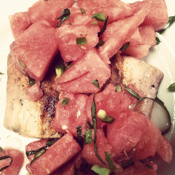 Spicy Watermelon Salad with Grilled Mahi Mahi
