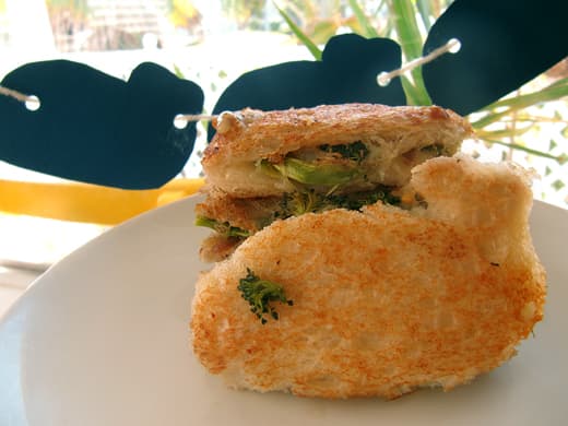 A “Whale” of a Grilled Cheese, with Roasted Broccoli, Garlic and Caramelized Onions 