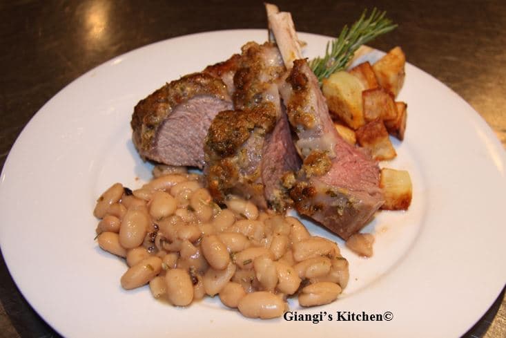 Herbs Rack of Lamb with White Bean ANd Rosemary Ragout