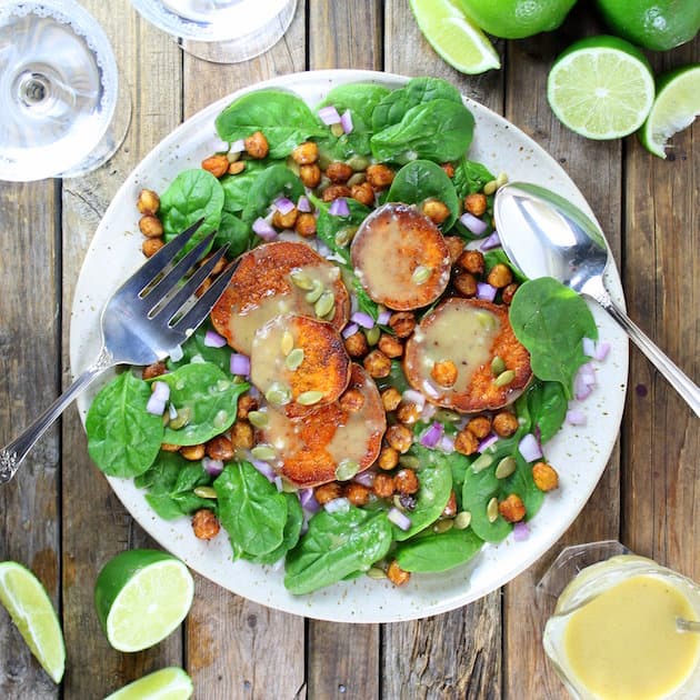 Sweet Potato and Chickpea Salad with Garlic Lime Maple Vinaigrette