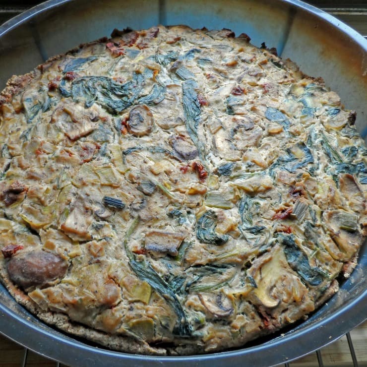 Vegan Mushroom Spinach Quiche with Smoked Tofu