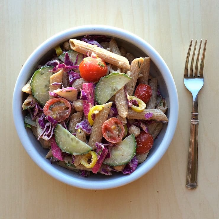 Middle Eastern-Inspired Pasta Salad with Tahini Dressing (Vegan)