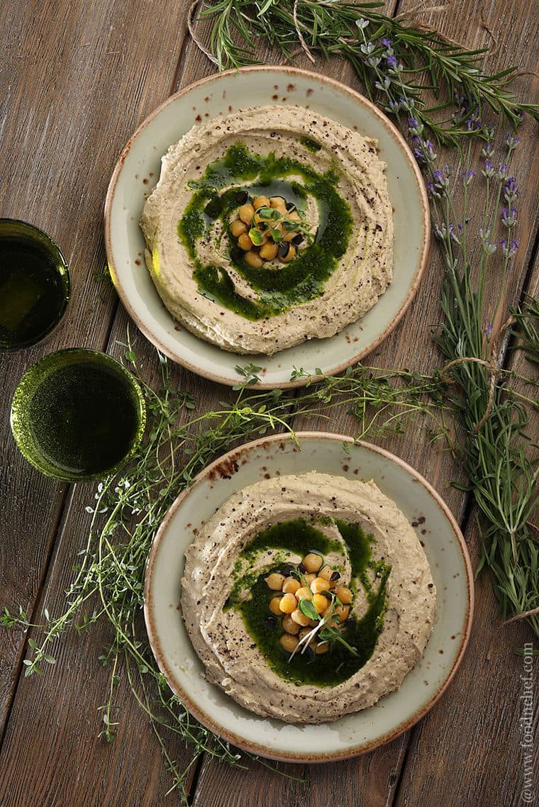 Hummus with Olives and Green Oil