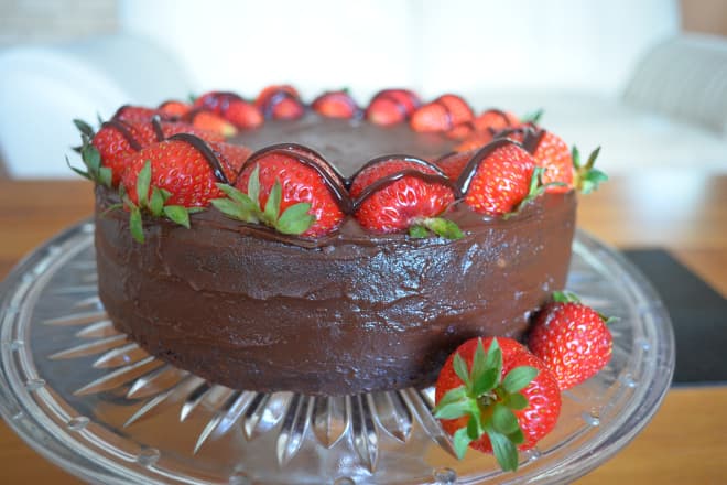 Chocolate Strawberry Fudge Cake