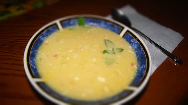 Pumpkin Crème Soup with Shrimp, Cream Cheese and Basil