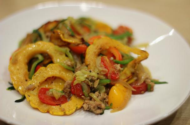 Zucchini Spaghetti with Ground Turkey and Vegetables