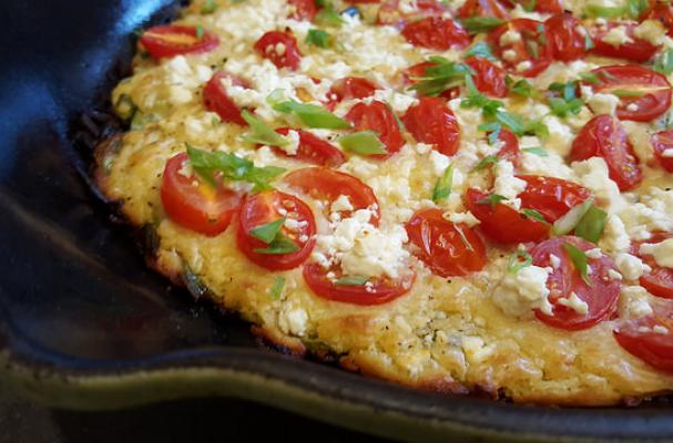 Gluten Free Pizza with Cherry Tomatoes, Green Onions, and Feta