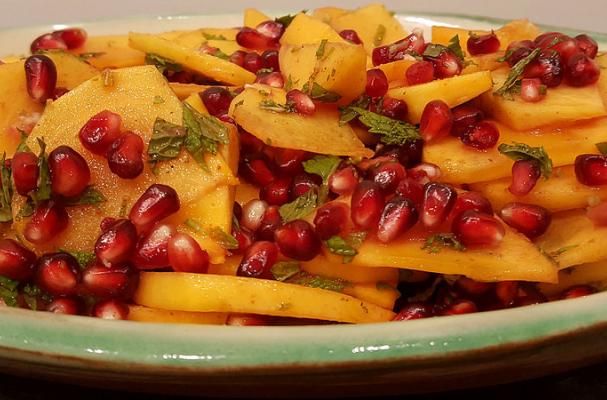 Persimmom and Pomegranate Salad with Mint, Lemon, Nutmeg and Honey