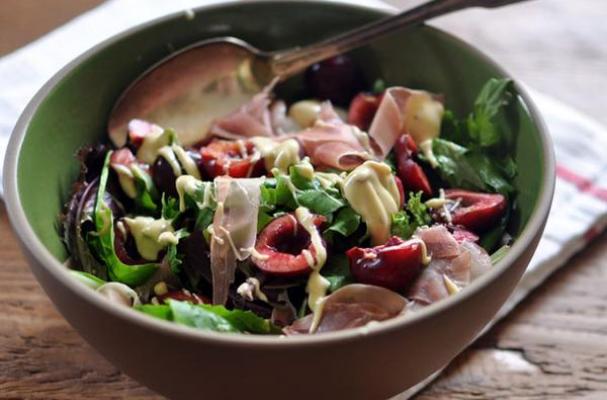 Cherry and Prosciutto Salad with Creamy Mustard Dressing