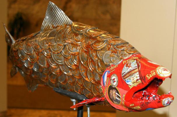 canned salmon recycled art