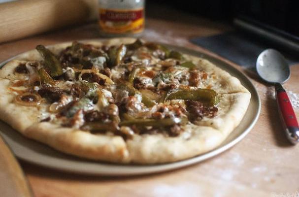 Thin Crust Cheesesteak Pizza