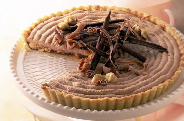 pumpkin hazelnut tart with chocolate curls