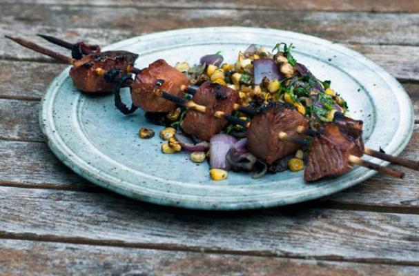 Whiskey-Chile Ham Kebabs