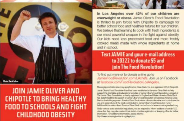 Jamie Oliver's Food Revolution text campaign for childhood obesity.