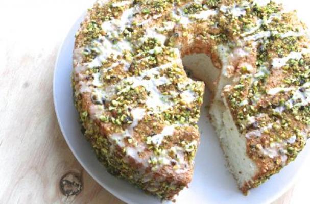 Lime Angel Food Cake with Lime Glaze & Pistachios