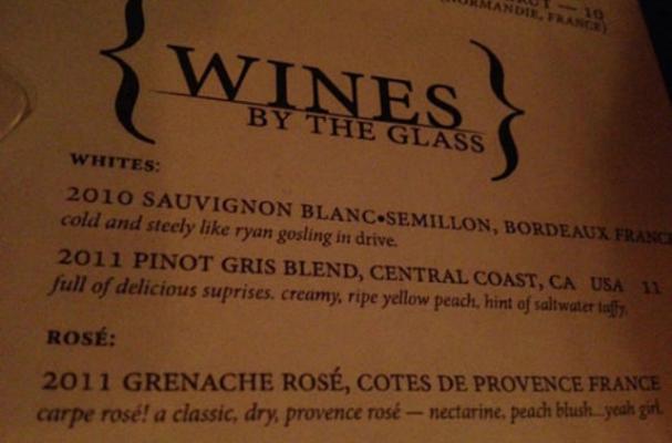 Restaurant Compares Sauvignon Blanc to Ryan Gosling