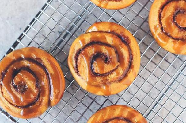 Sweet Potato Cinnamon Rolls with Boozy Caramel Glaze