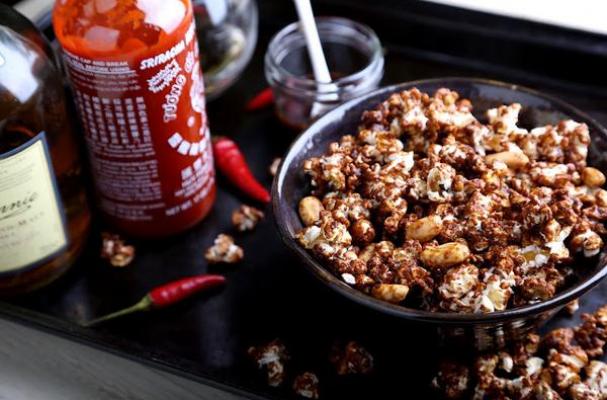 Whiskey Sriracha Caramel Corn