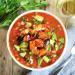 Gazpacho with Spicy Grilled Shrimp